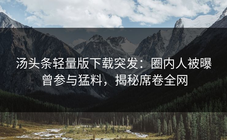 汤头条轻量版下载突发：圈内人被曝曾参与猛料，揭秘席卷全网