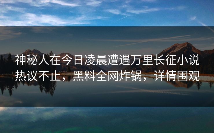 神秘人在今日凌晨遭遇万里长征小说热议不止，黑料全网炸锅，详情围观